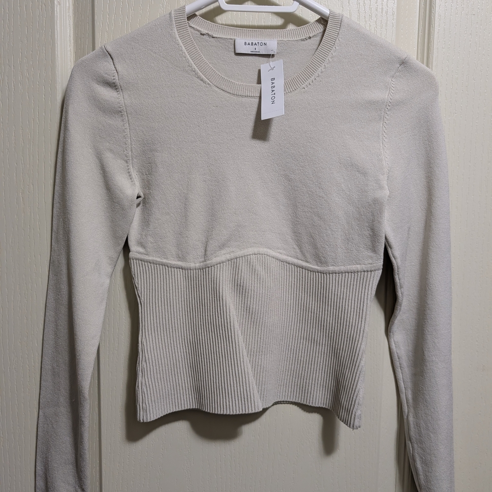 Babaton Cream Long Sleeve Ribbed Waist Tee